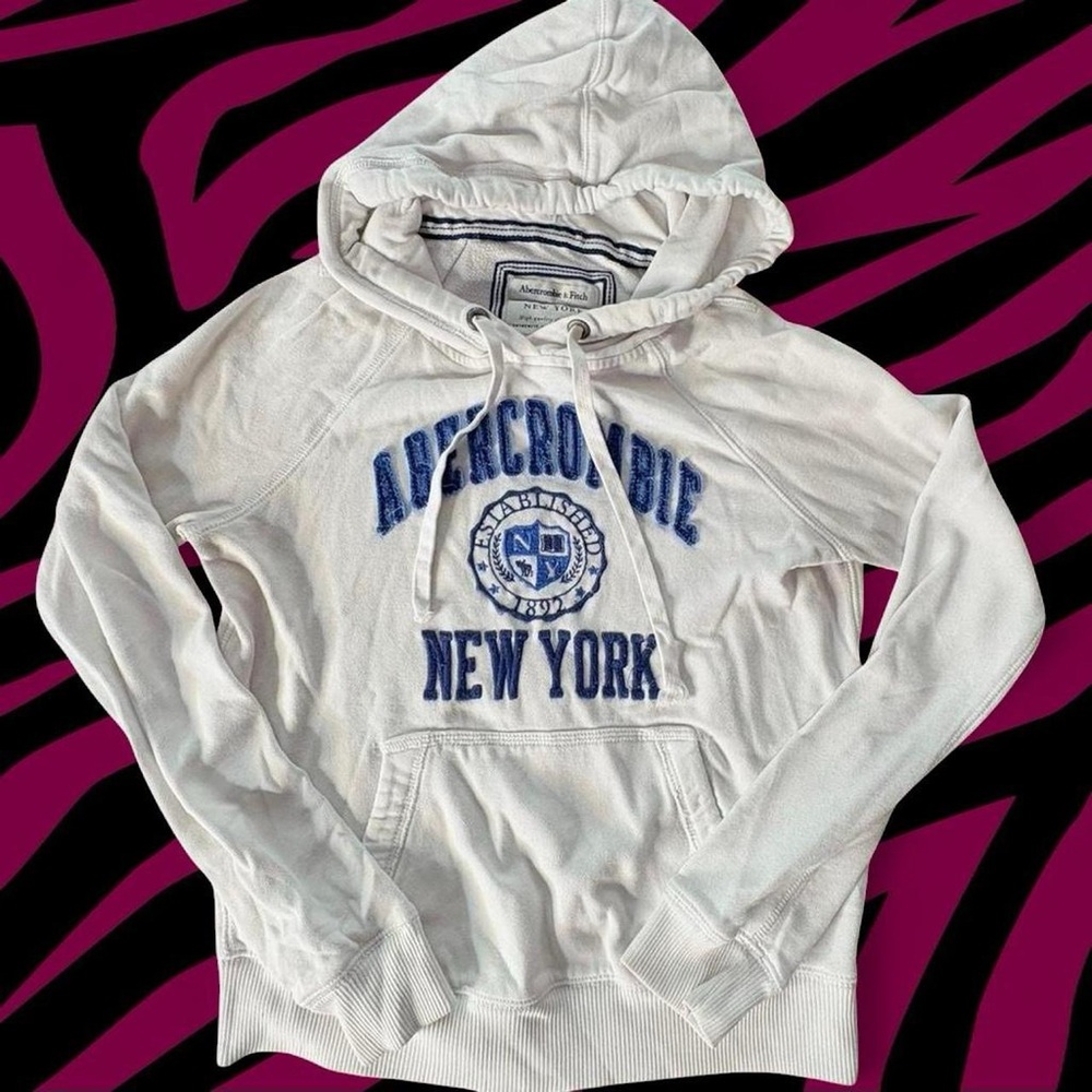 Abercrombie & Fitch White Hoodie with Blue Print